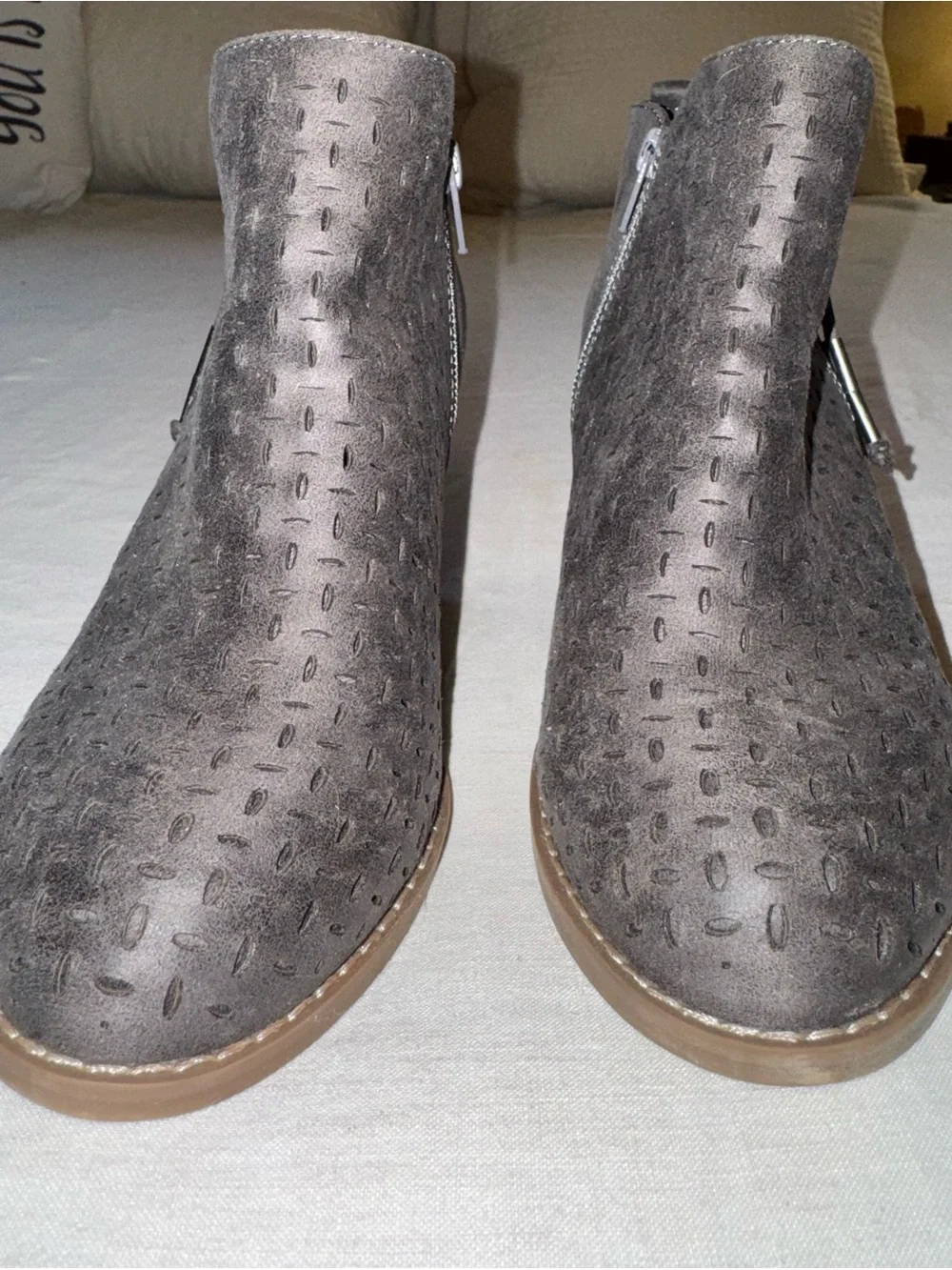 report gray Wedge Ankle Booties with Perforated Upper